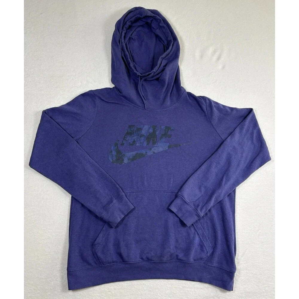 Nike Women’s Purple Fleece Pullover Hoodie Camo Logo Kangaroo Pocket Large